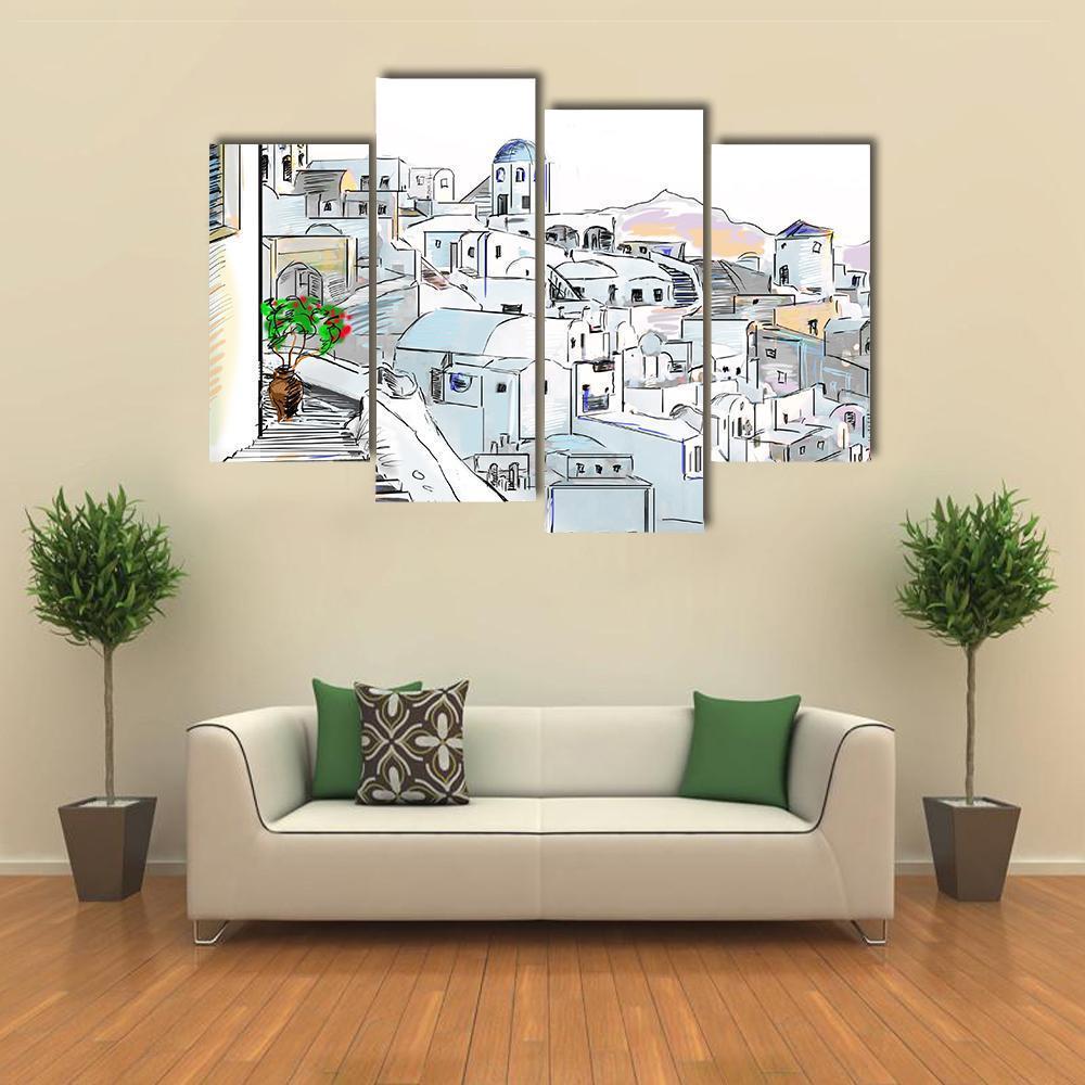 Santorini In Greece Canvas Wall Art-4 Pop-Gallery Wrap-50" x 32"-Tiaracle
