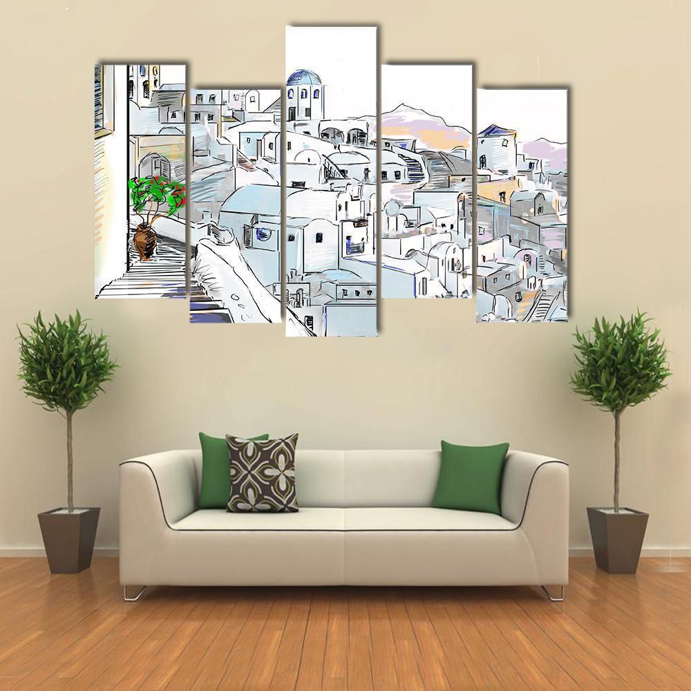 Santorini In Greece Canvas Wall Art-5 Pop-Gallery Wrap-47" x 32"-Tiaracle