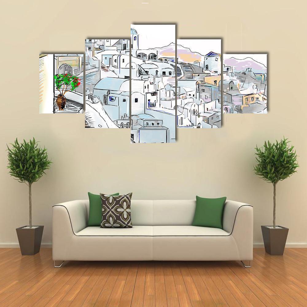 Santorini In Greece Canvas Wall Art-5 Star-Gallery Wrap-62" x 32"-Tiaracle