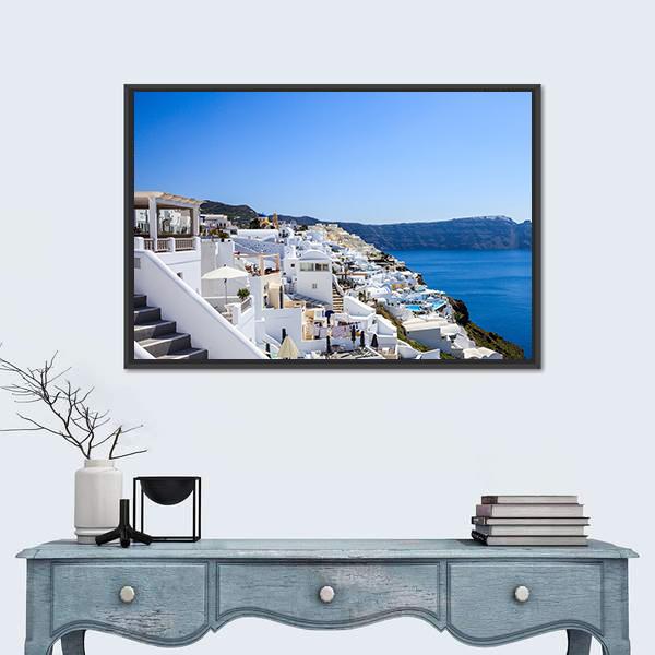 Santorini Island Greece Canvas Wall Art-1 Piece-Floating Frame-24" x 16"-Tiaracle