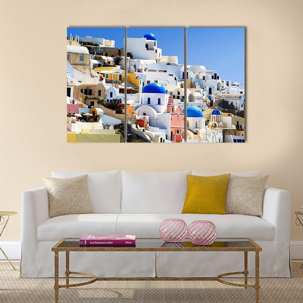Santorini Island In Greece Village Of Oia Canvas Wall Art-3 Horizontal-Gallery Wrap-37" x 24"-Tiaracle