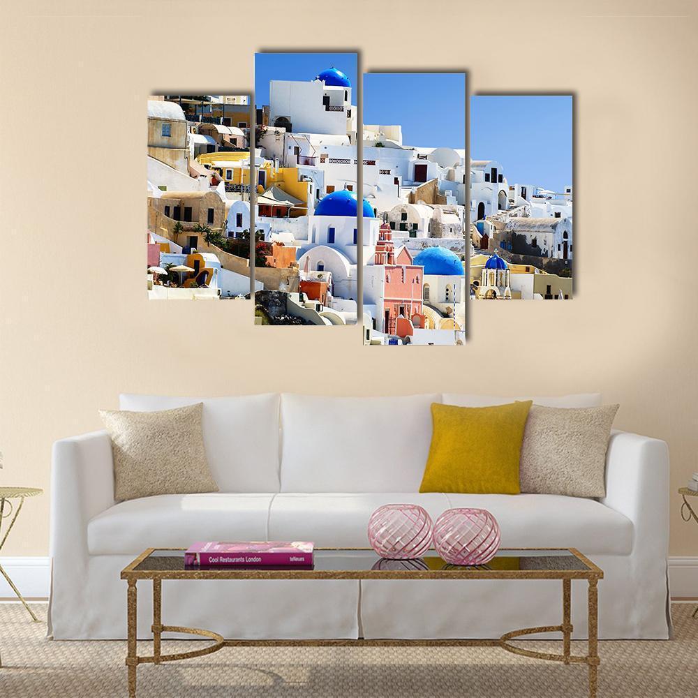 Santorini Island In Greece Village Of Oia Canvas Wall Art-4 Pop-Gallery Wrap-50" x 32"-Tiaracle
