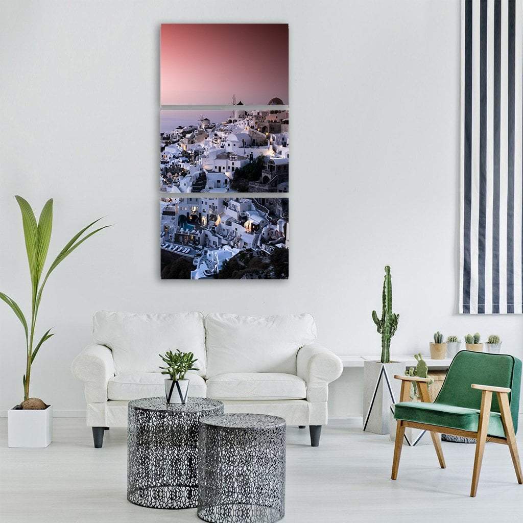 Santorini Sea View At Sunset Vertical Canvas Wall Art-3 Vertical-Gallery Wrap-12" x 25"-Tiaracle