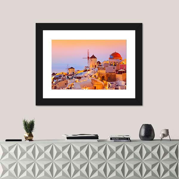 Santorini Sunset In Oia Greece Canvas Wall Art-1 Piece-Framed Print-20" x 16"-Tiaracle