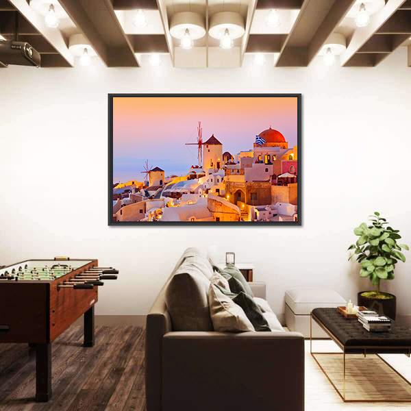 Santorini Sunset In Oia Greece Canvas Wall Art-3 Horizontal-Gallery Wrap-25" x 16"-Tiaracle