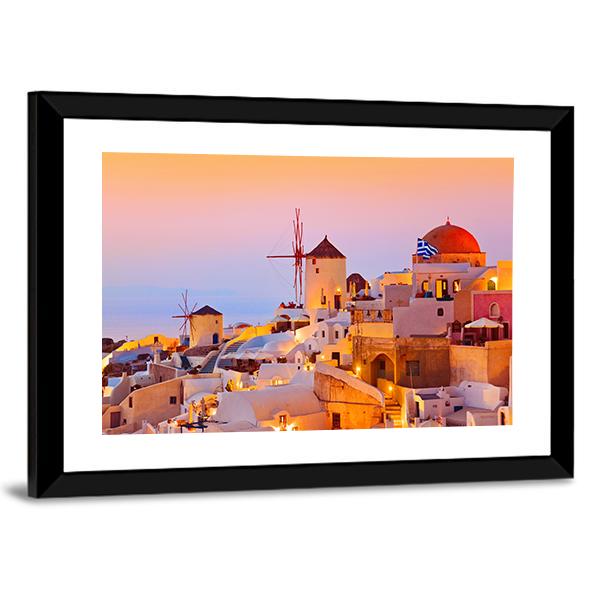 Santorini Sunset In Oia Greece Canvas Wall Art-3 Horizontal-Gallery Wrap-25" x 16"-Tiaracle