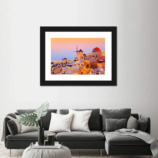 Santorini Sunset In Oia Greece Canvas Wall Art-3 Horizontal-Gallery Wrap-25" x 16"-Tiaracle