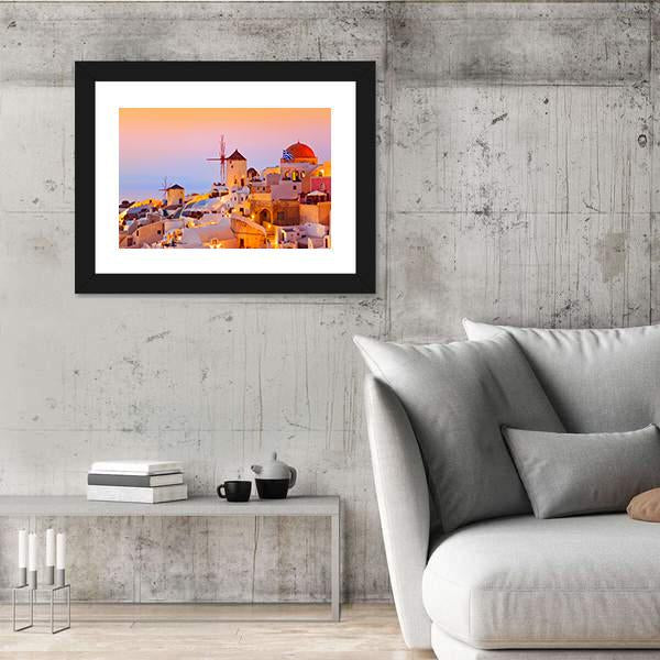 Santorini Sunset In Oia Greece Canvas Wall Art-3 Horizontal-Gallery Wrap-25" x 16"-Tiaracle