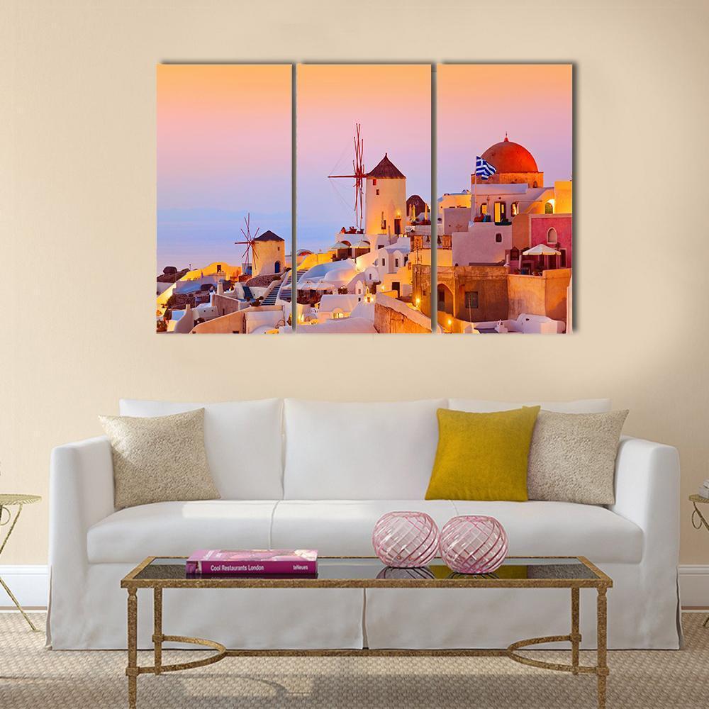 Santorini Sunset In Oia Greece Canvas Wall Art-3 Horizontal-Gallery Wrap-37" x 24"-Tiaracle