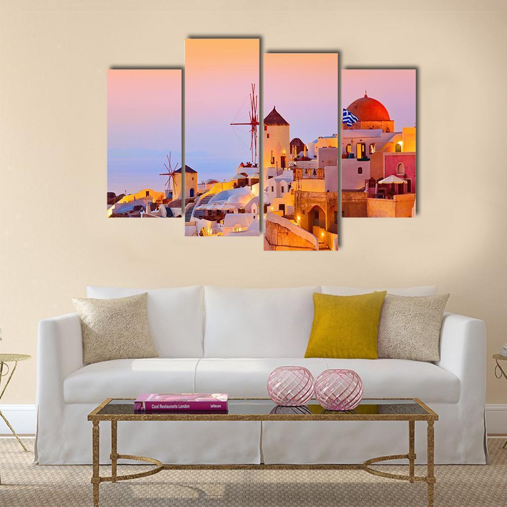 Santorini Sunset In Oia Greece Canvas Wall Art-4 Pop-Gallery Wrap-50" x 32"-Tiaracle
