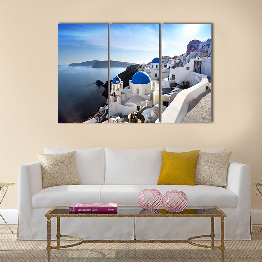 Santorini With Churches Canvas Wall Art-3 Horizontal-Gallery Wrap-37" x 24"-Tiaracle