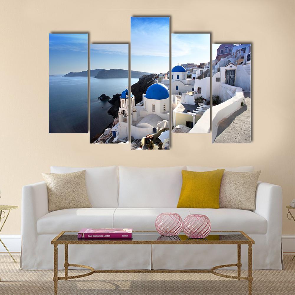 Santorini With Churches Canvas Wall Art-5 Pop-Gallery Wrap-47" x 32"-Tiaracle