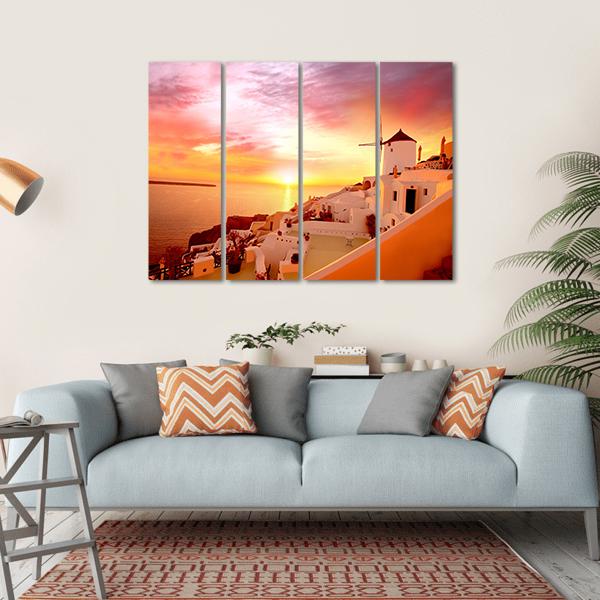 Santorini With Famous Windmill In Greece Canvas Wall Art-4 Horizontal-Gallery Wrap-34" x 24"-Tiaracle