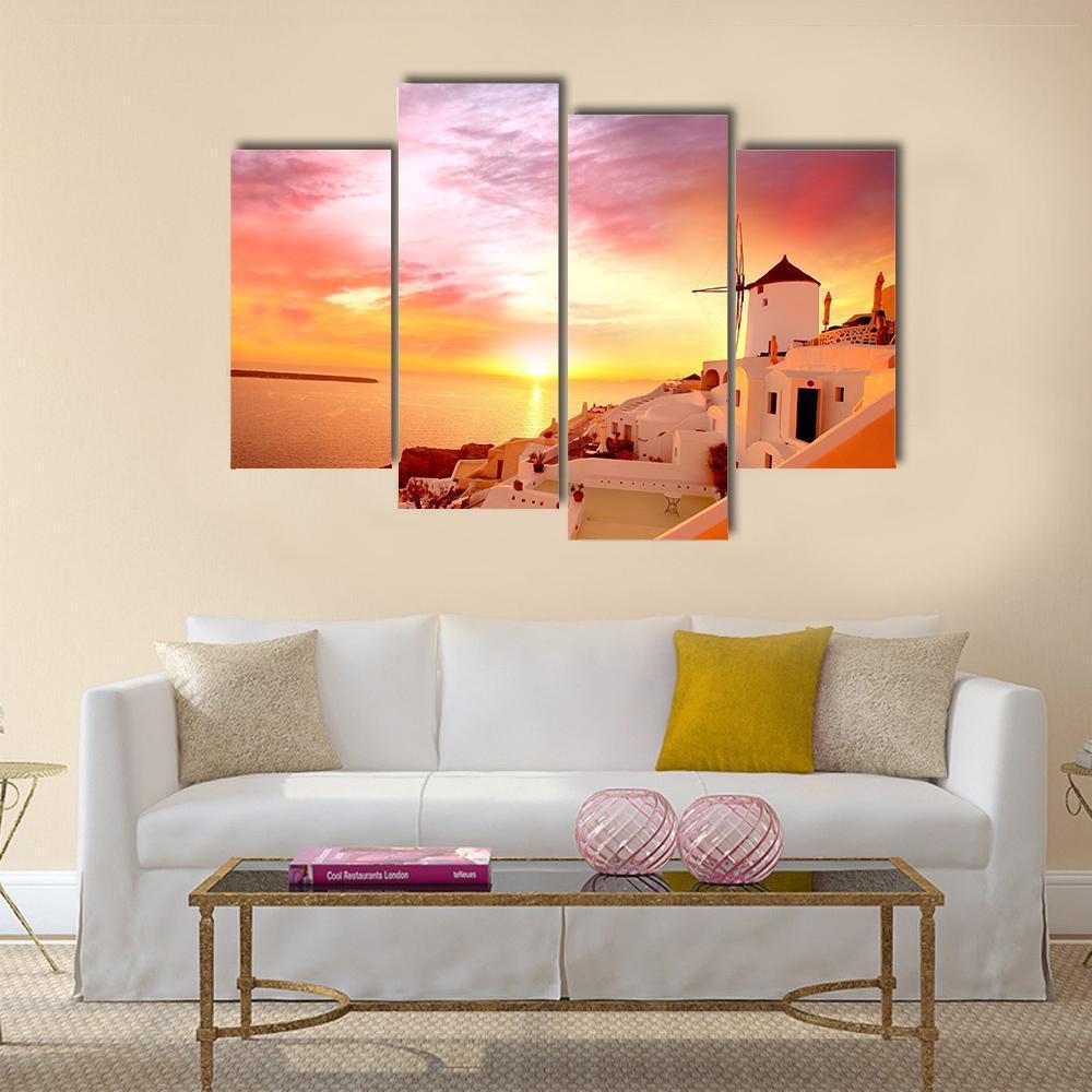 Santorini With Famous Windmill In Greece Canvas Wall Art-4 Pop-Gallery Wrap-50" x 32"-Tiaracle