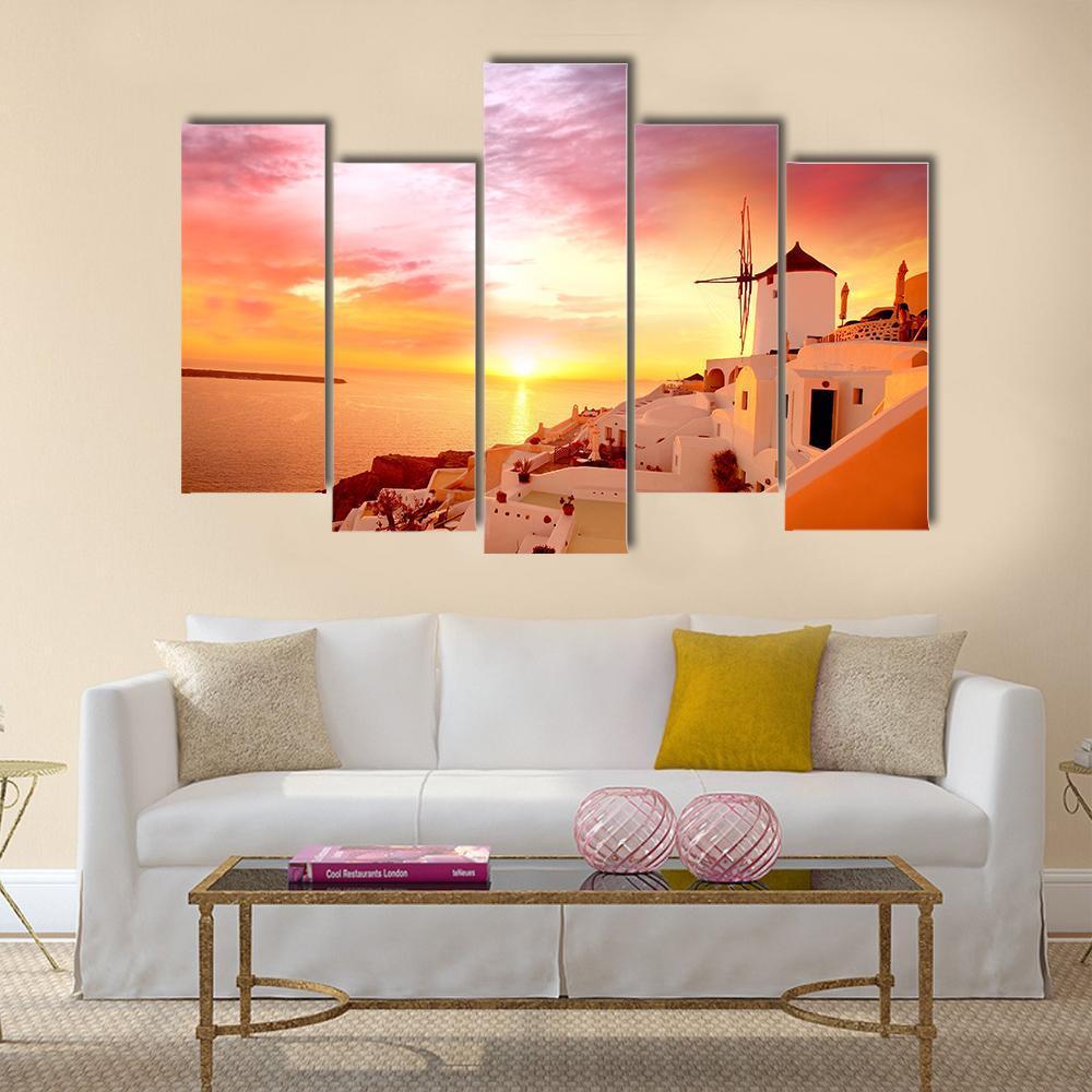 Santorini With Famous Windmill In Greece Canvas Wall Art-5 Pop-Gallery Wrap-47" x 32"-Tiaracle