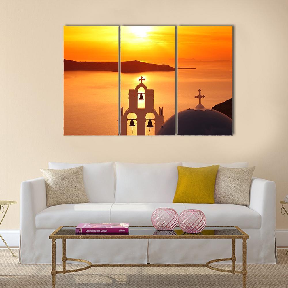 Santorini With Firostefani Church Canvas Wall Art-3 Horizontal-Gallery Wrap-37" x 24"-Tiaracle