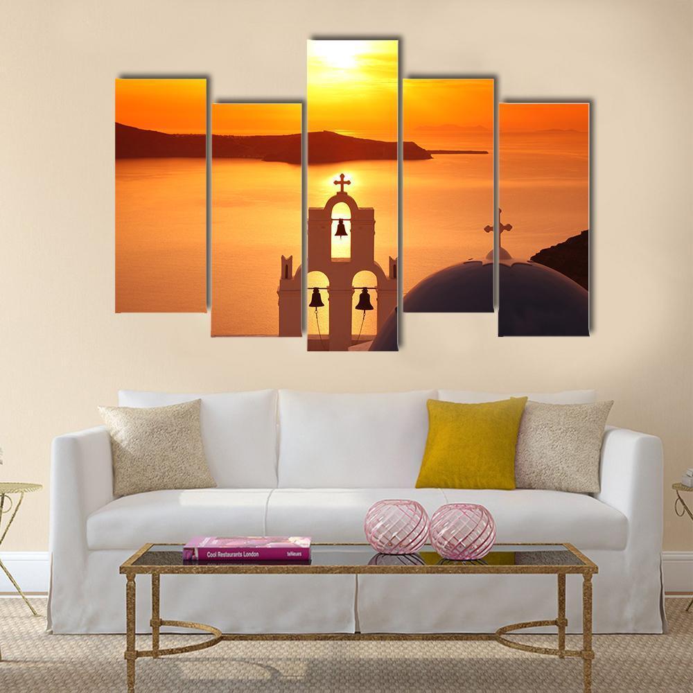 Santorini With Firostefani Church Canvas Wall Art-3 Horizontal-Gallery Wrap-37" x 24"-Tiaracle
