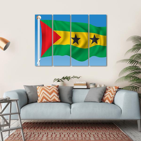 Sao Tome And Principe Flag Canvas Wall Art-4 Horizontal-Gallery Wrap-34" x 24"-Tiaracle