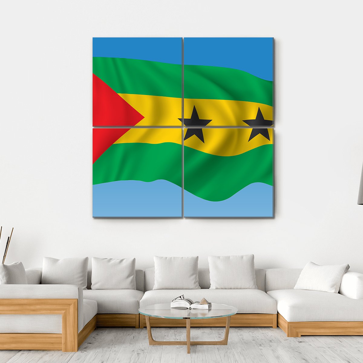 Sao Tome And Principe Flag Canvas Wall Art-4 Square-Gallery Wrap-17" x 17"-Tiaracle