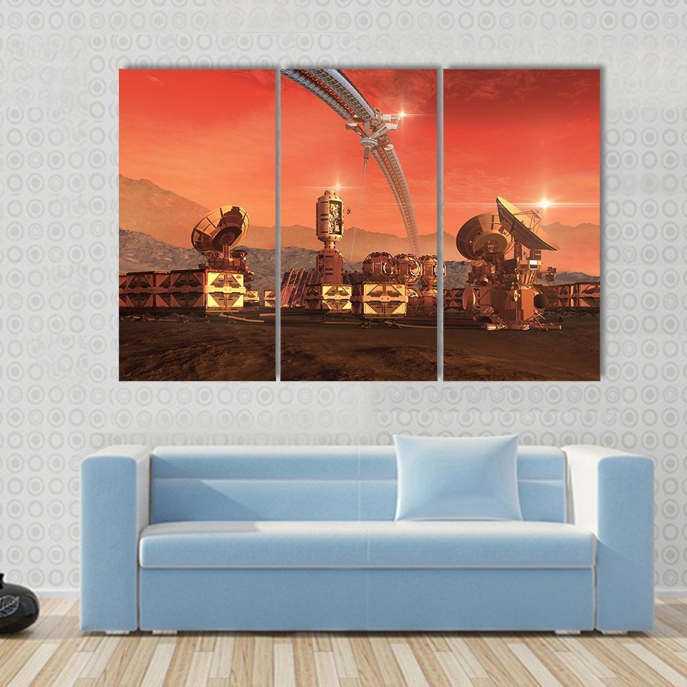 Satellite Dishes On Mars Canvas Wall Art-3 Horizontal-Gallery Wrap-37" x 24"-Tiaracle