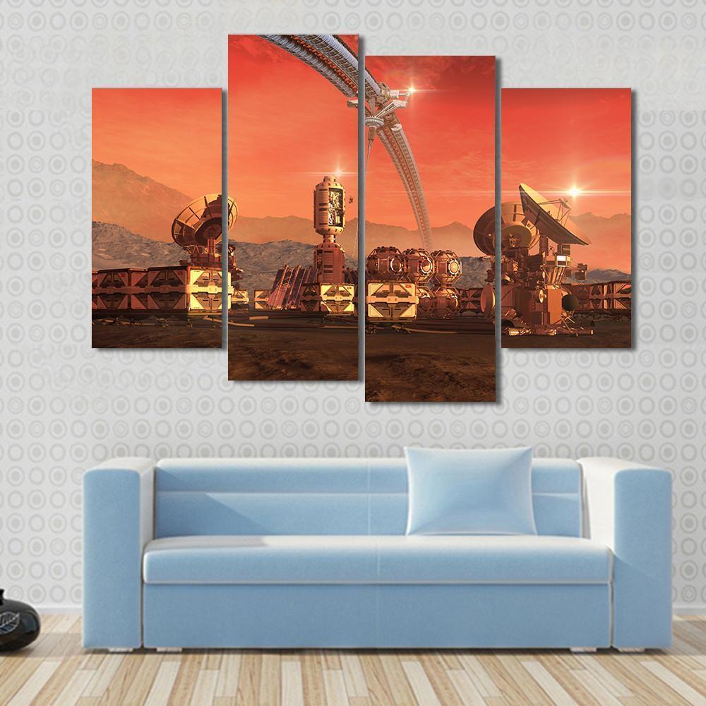 Satellite Dishes On Mars Canvas Wall Art-4 Pop-Gallery Wrap-50" x 32"-Tiaracle