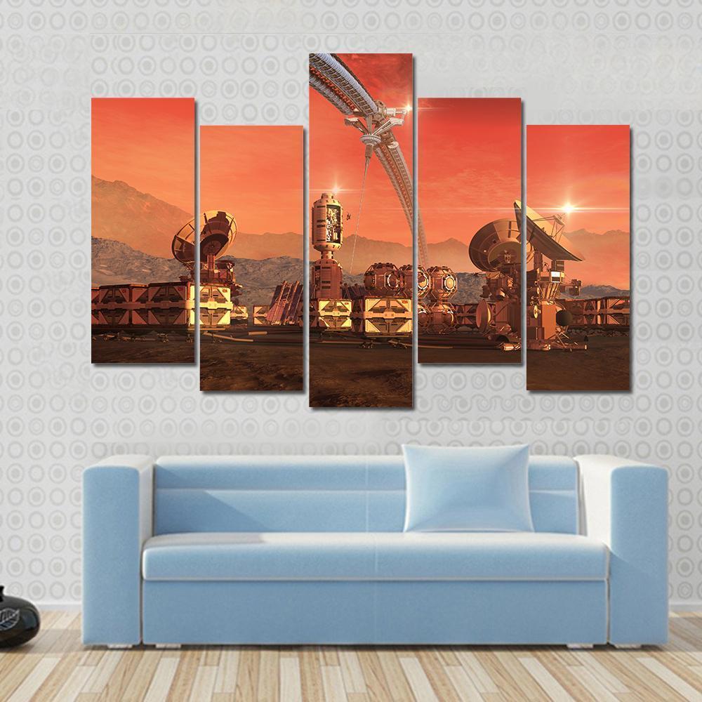 Satellite Dishes On Mars Canvas Wall Art-5 Pop-Gallery Wrap-47" x 32"-Tiaracle