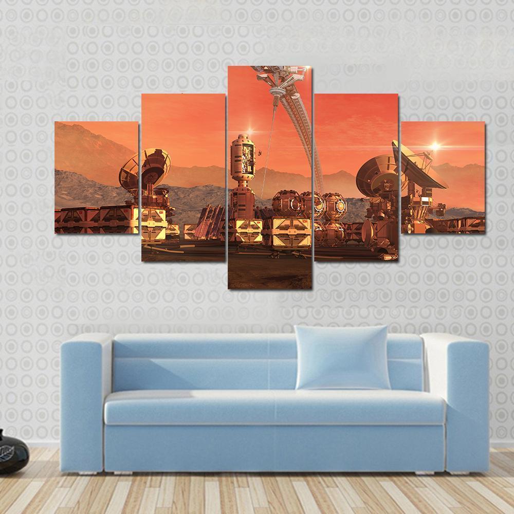 Satellite Dishes On Mars Canvas Wall Art-5 Star-Gallery Wrap-62" x 32"-Tiaracle