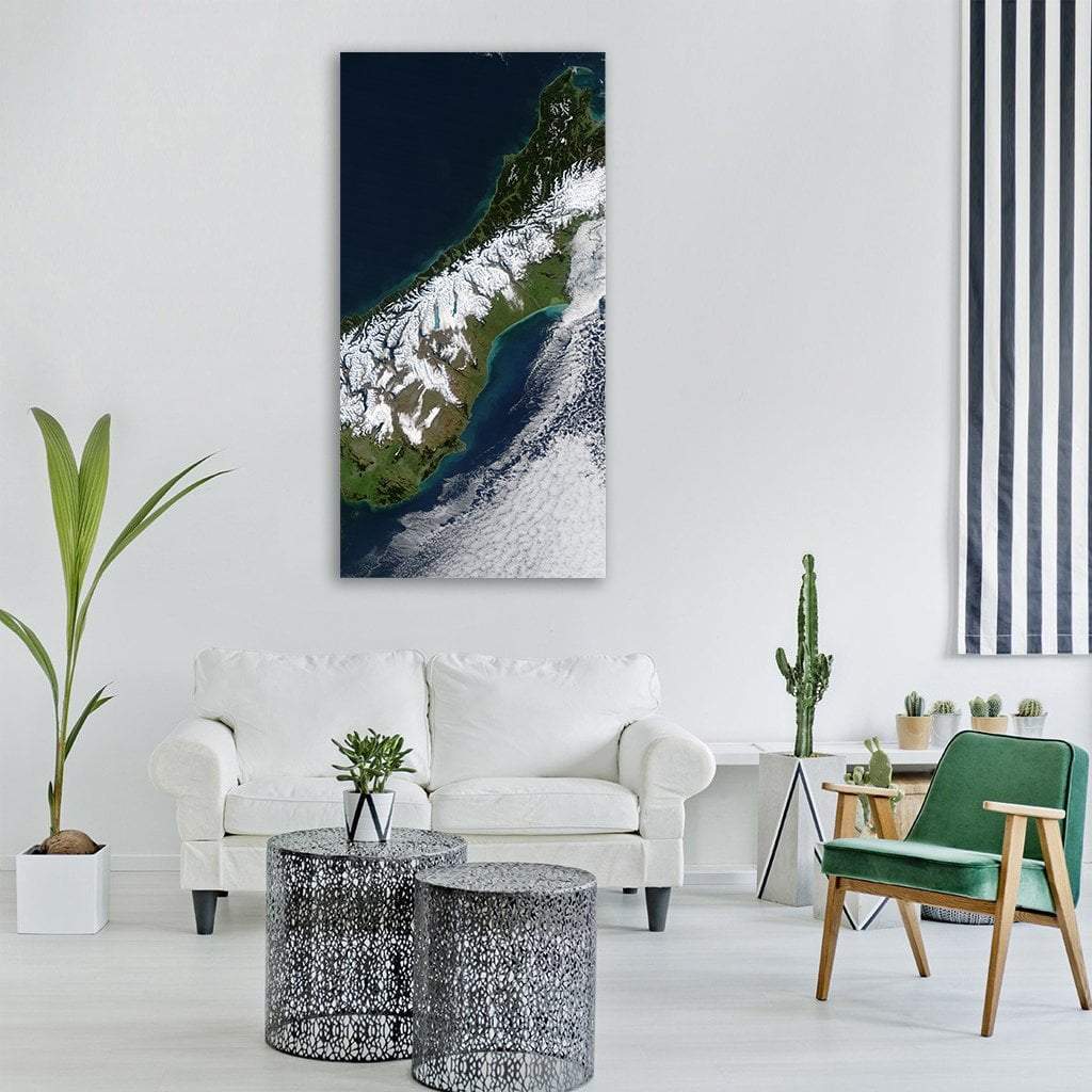 Satellite Image Of New Zealand Vertical Canvas Wall Art-3 Vertical-Gallery Wrap-12" x 25"-Tiaracle