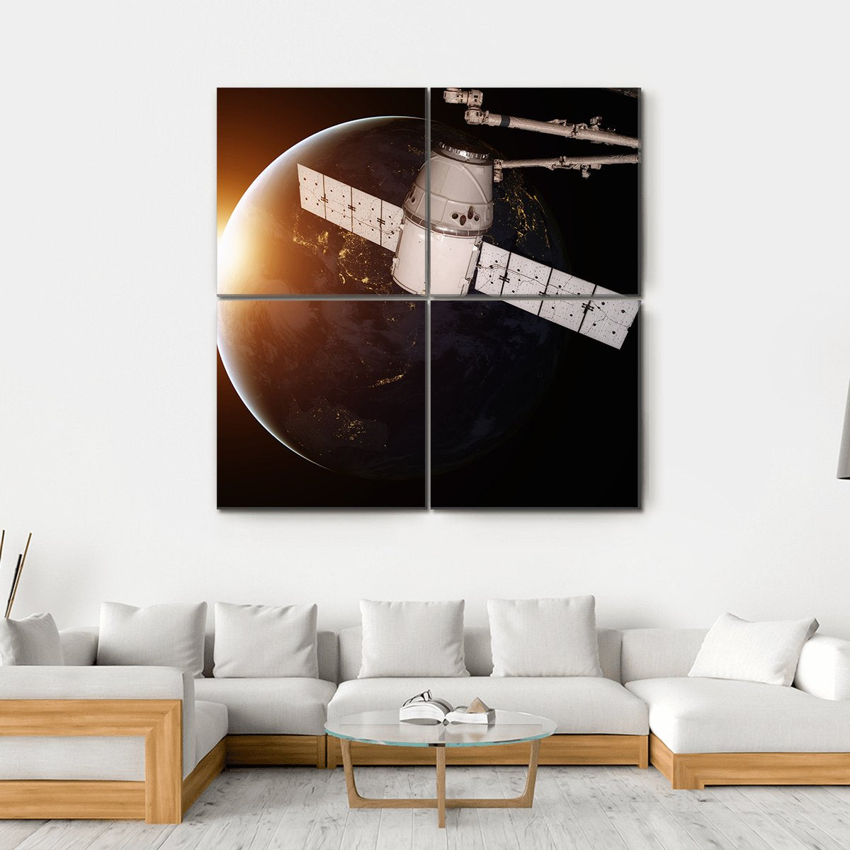Satellite Orbiting The Planet Earth Canvas Wall Art-4 Square-Gallery Wrap-17" x 17"-Tiaracle