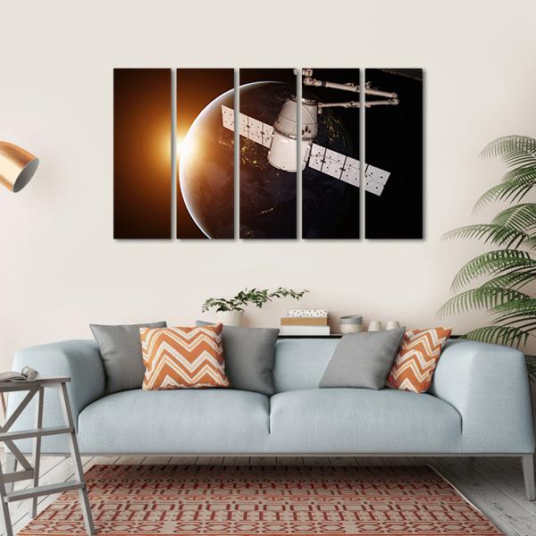 Satellite Orbiting The Planet Earth Canvas Wall Art-5 Horizontal-Gallery Wrap-22" x 12"-Tiaracle