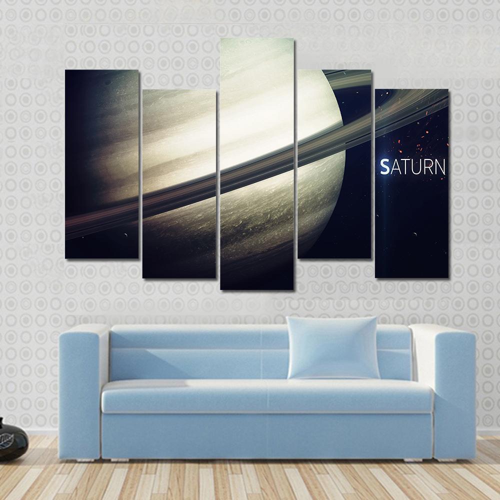 Saturn With Its Rings Canvas Wall Art-5 Pop-Gallery Wrap-47" x 32"-Tiaracle