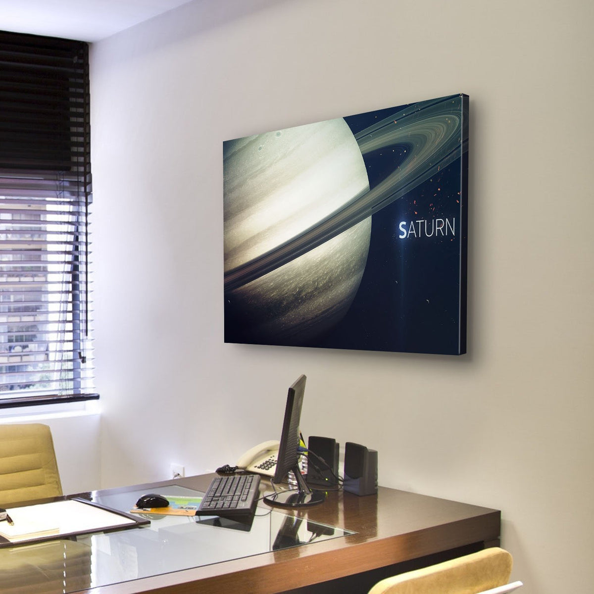 Saturn With Its Rings Canvas Wall Art-3 Horizontal-Gallery Wrap-25" x 16"-Tiaracle
