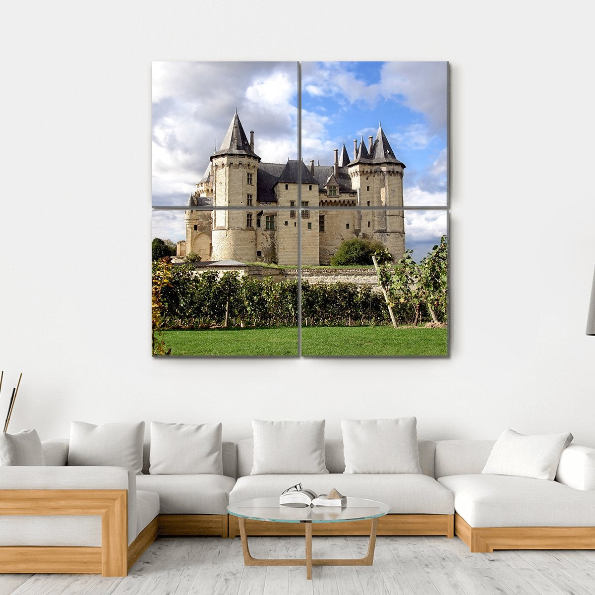 Saumur Chateau Castle In Summer Canvas Wall Art-4 Square-Gallery Wrap-17" x 17"-Tiaracle