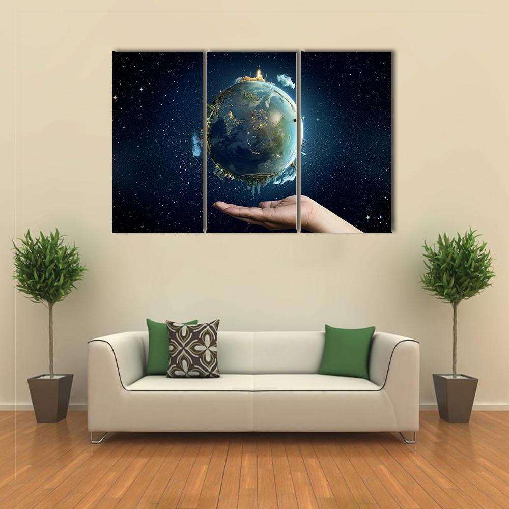 Saving Home Planet Earth Canvas Wall Art-3 Horizontal-Gallery Wrap-37" x 24"-Tiaracle