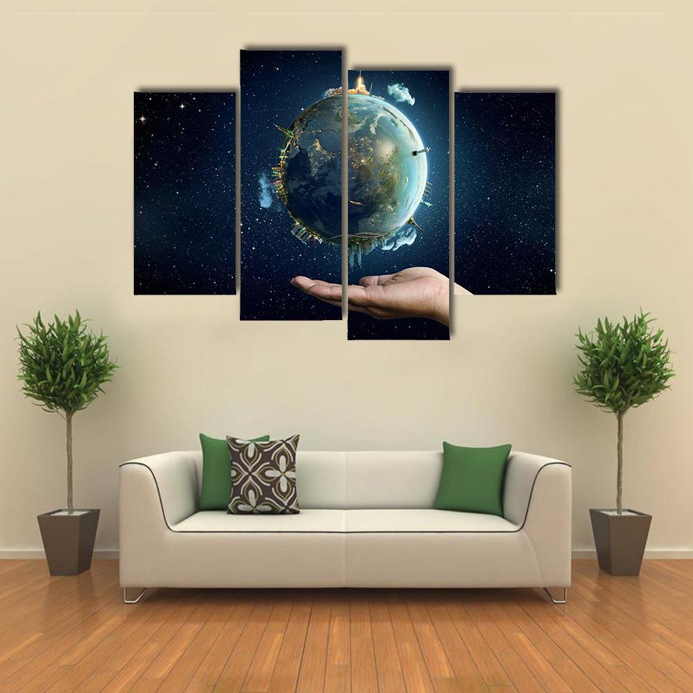 Saving Home Planet Earth Canvas Wall Art-4 Pop-Gallery Wrap-50" x 32"-Tiaracle