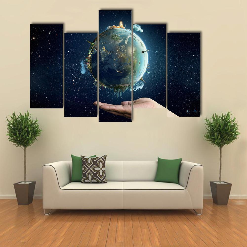 Saving Home Planet Earth Canvas Wall Art-5 Pop-Gallery Wrap-47" x 32"-Tiaracle