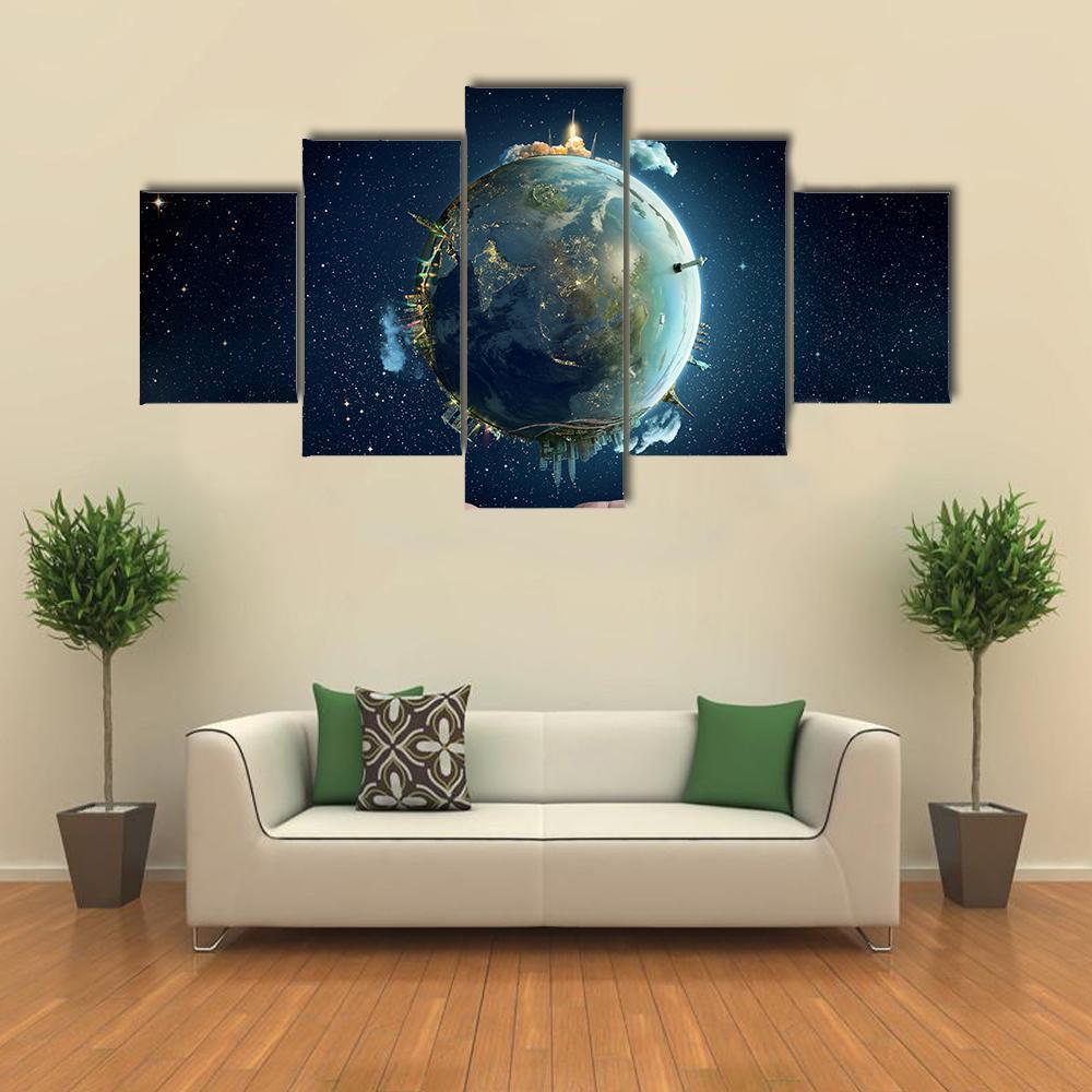Saving Home Planet Earth Canvas Wall Art-5 Star-Gallery Wrap-62" x 32"-Tiaracle