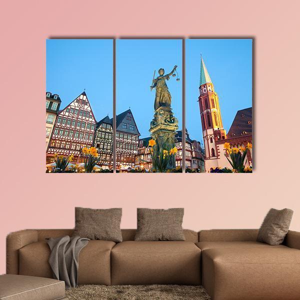 Scales Of Justice At Romerberg Square Canvas Wall Art-3 Horizontal-Gallery Wrap-25" x 16"-Tiaracle