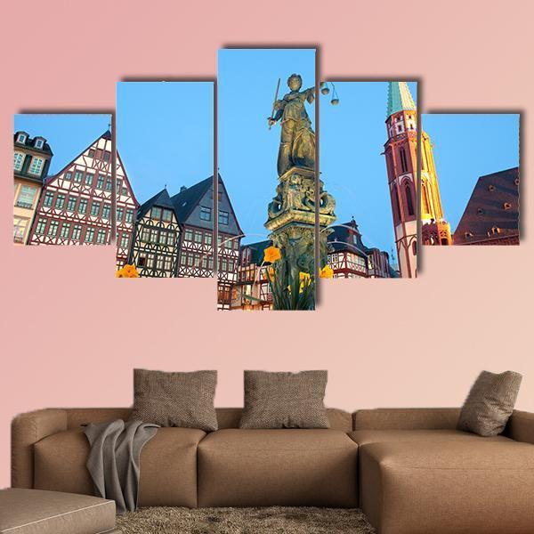 Scales Of Justice At Romerberg Square Canvas Wall Art-5 Star-Gallery Wrap-62" x 32"-Tiaracle
