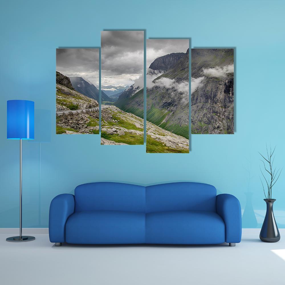 Scandinavia Mountain Landscapes Canvas Wall Art-4 Pop-Gallery Wrap-50" x 32"-Tiaracle