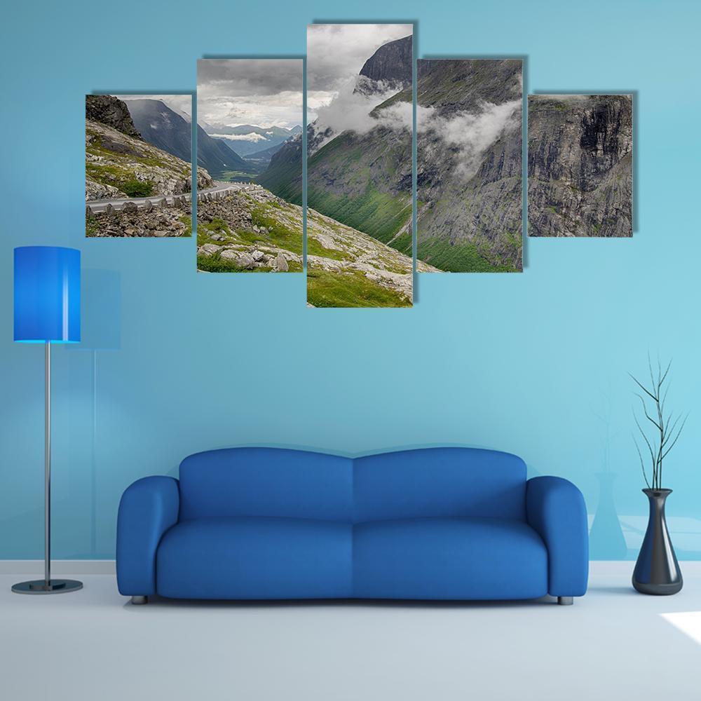 Scandinavia Mountain Landscapes Canvas Wall Art-5 Star-Gallery Wrap-62" x 32"-Tiaracle