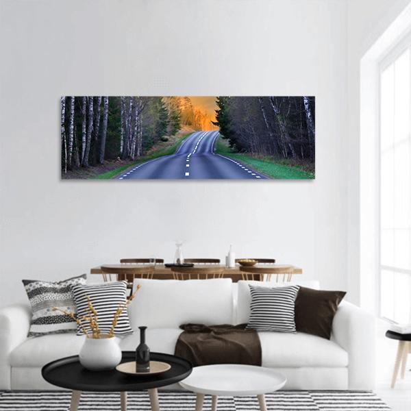 Scandinavian Asphalt Road In Sweden Panoramic Canvas Wall Art-1 Piece-36" x 12"-Tiaracle