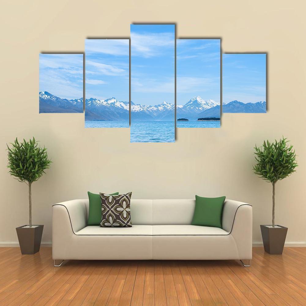 Scene Of Mt Cook Beside The Lake Canvas Wall Art-5 Star-Gallery Wrap-62" x 32"-Tiaracle
