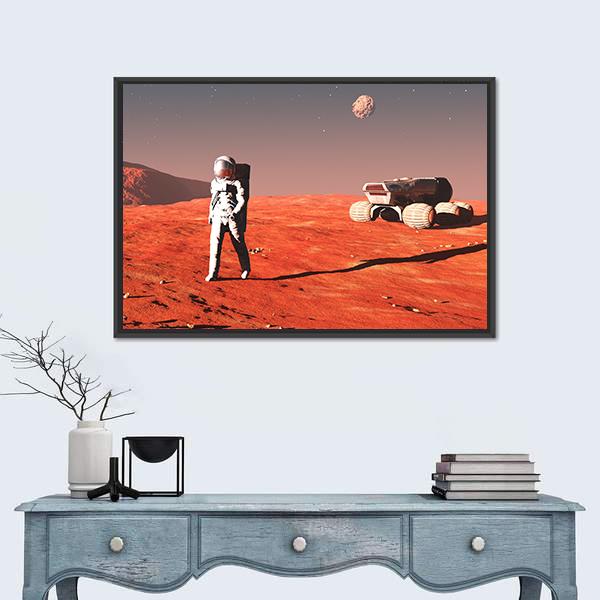 Scene Of The Astronaut On Mars Canvas Wall Art-1 Piece-Floating Frame-24" x 16"-Tiaracle