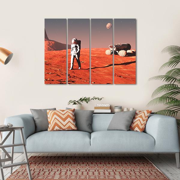 Scene Of The Astronaut On Mars Canvas Wall Art-4 Horizontal-Gallery Wrap-34" x 24"-Tiaracle