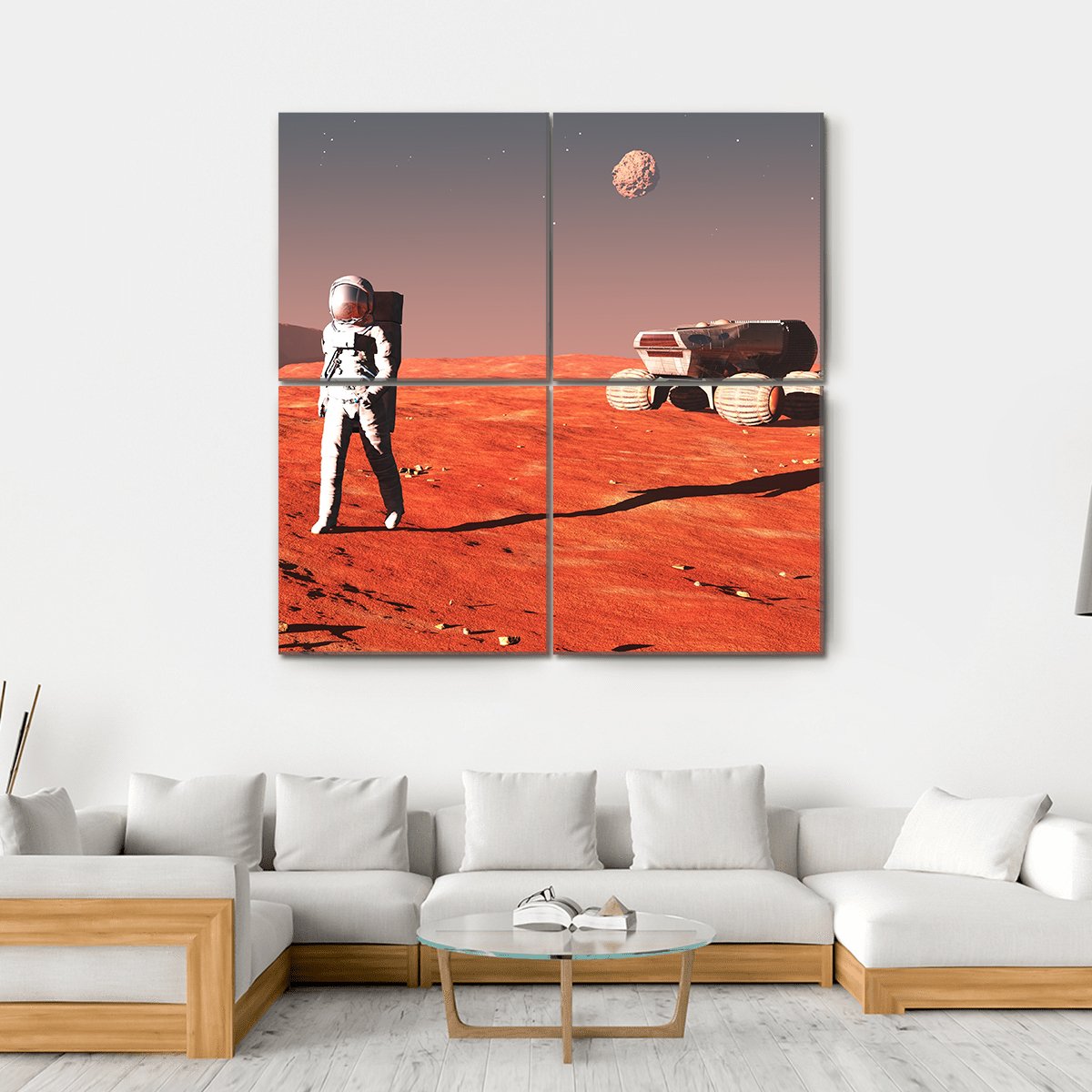 Scene Of The Astronaut On Mars Canvas Wall Art-4 Square-Gallery Wrap-17" x 17"-Tiaracle