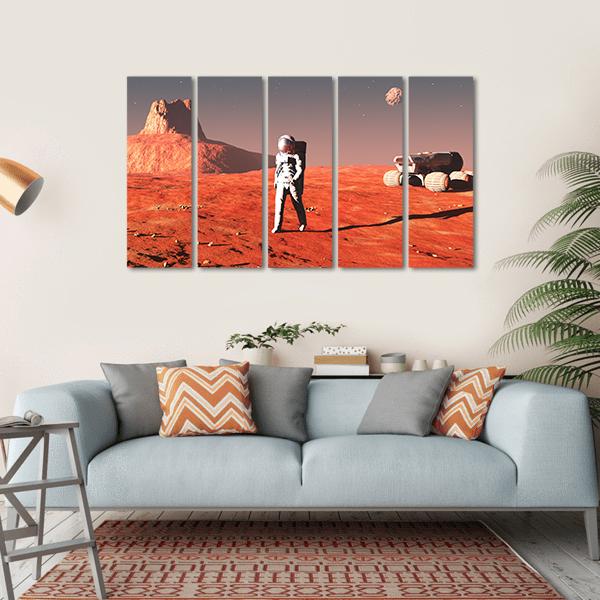 Scene Of The Astronaut On Mars Canvas Wall Art-5 Horizontal-Gallery Wrap-22" x 12"-Tiaracle