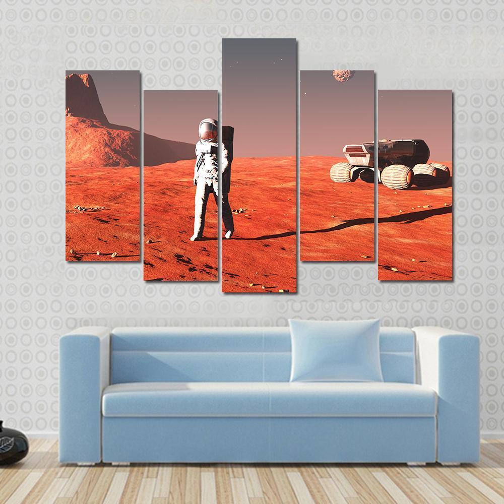 Scene Of The Astronaut On Mars Canvas Wall Art-5 Pop-Gallery Wrap-47" x 32"-Tiaracle