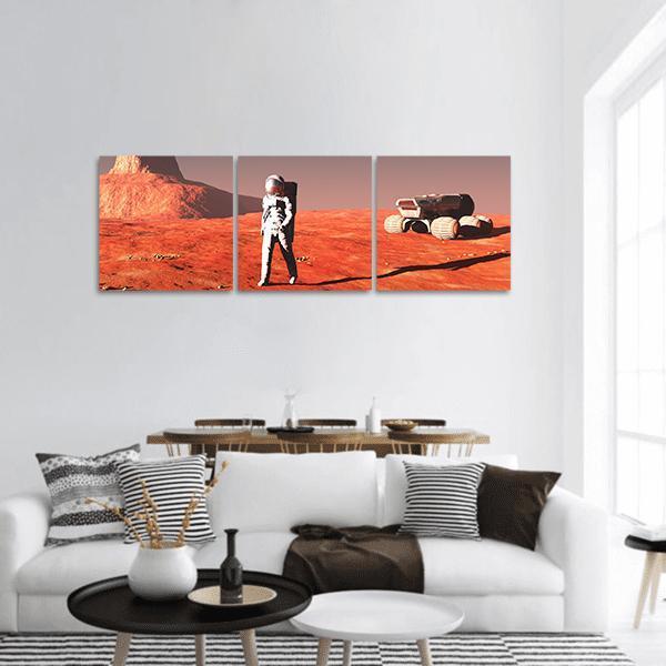 Scene Of The Astronaut On Mars Panoramic Canvas Wall Art-3 Piece-25" x 08"-Tiaracle