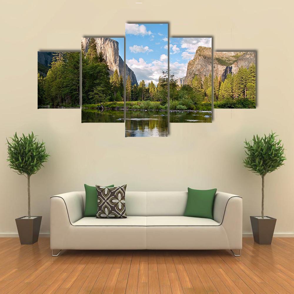 Scenery At Yosemite National Park Canvas Wall Art-5 Star-Gallery Wrap-62" x 32"-Tiaracle